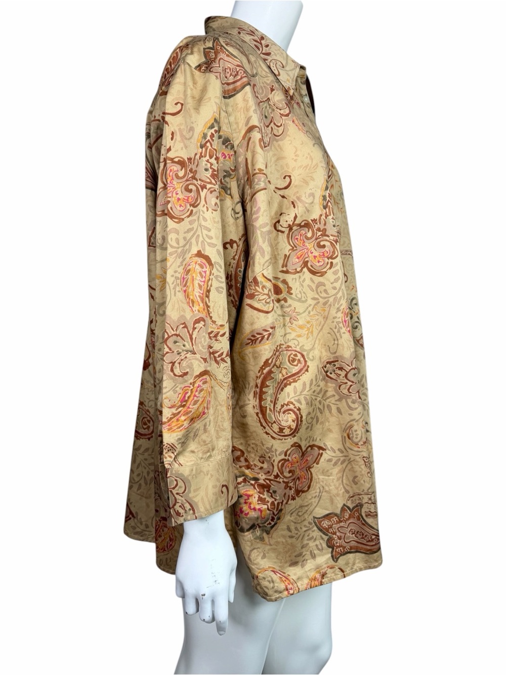 Lauren Ralph Lauren Paisley Button Front Shirt Blouse Tan 3X Business Casual - Picture 4 of 9